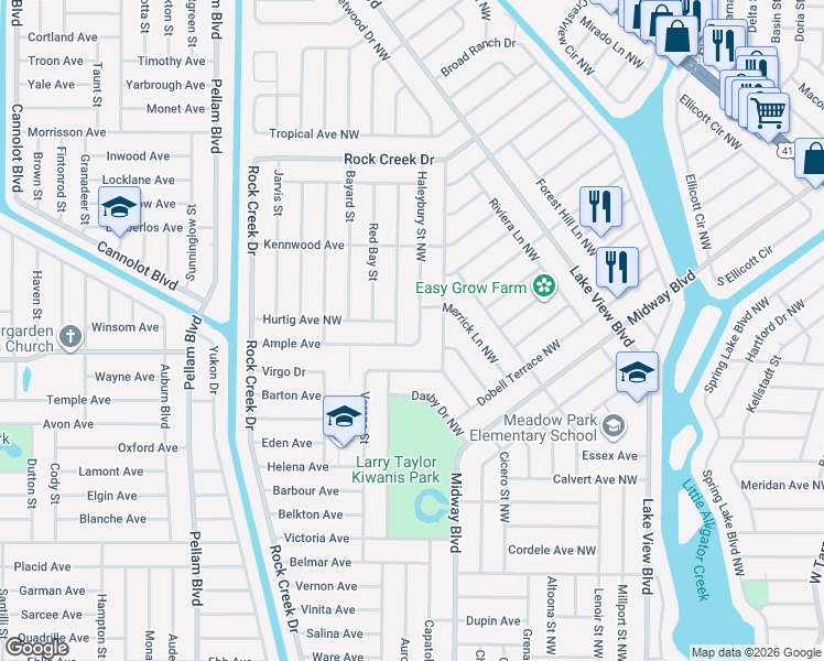 map of restaurants, bars, coffee shops, grocery stores, and more near 706 Haleybury Street Northwest in Port Charlotte