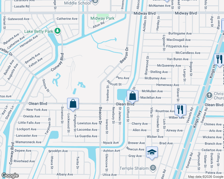 map of restaurants, bars, coffee shops, grocery stores, and more near 2473 Newbury Street in Port Charlotte