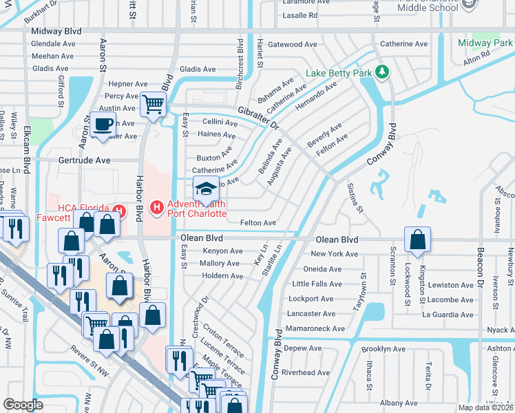 map of restaurants, bars, coffee shops, grocery stores, and more near 21952 Beverly Avenue in Port Charlotte