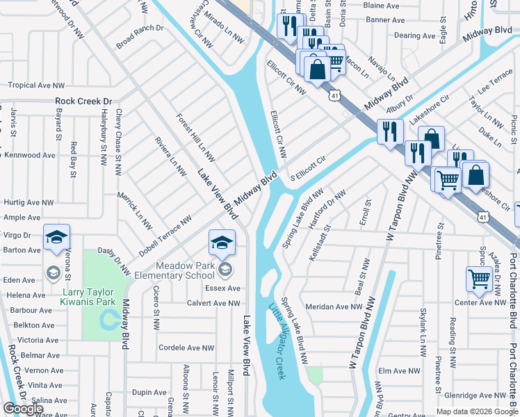 map of restaurants, bars, coffee shops, grocery stores, and more near 2546 Broad Ranch Drive in Port Charlotte
