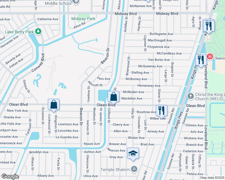map of restaurants, bars, coffee shops, grocery stores, and more near 2487 Achilles Street in Port Charlotte