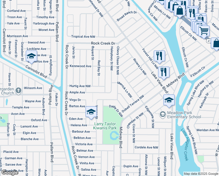 map of restaurants, bars, coffee shops, grocery stores, and more near 706 Haleybury Street Northwest in Port Charlotte