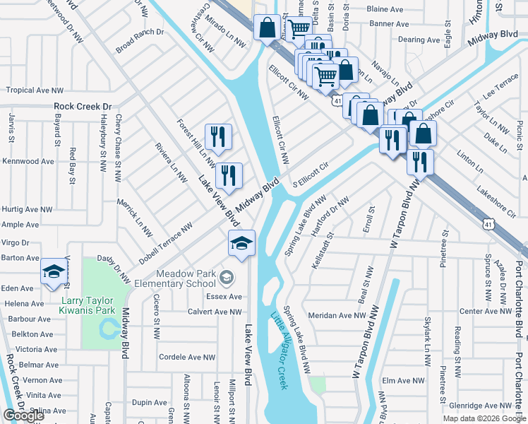 map of restaurants, bars, coffee shops, grocery stores, and more near 2546 Broad Ranch Drive in Port Charlotte
