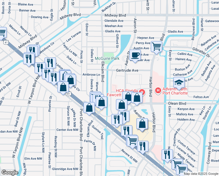map of restaurants, bars, coffee shops, grocery stores, and more near 2487 Caring Way in Port Charlotte