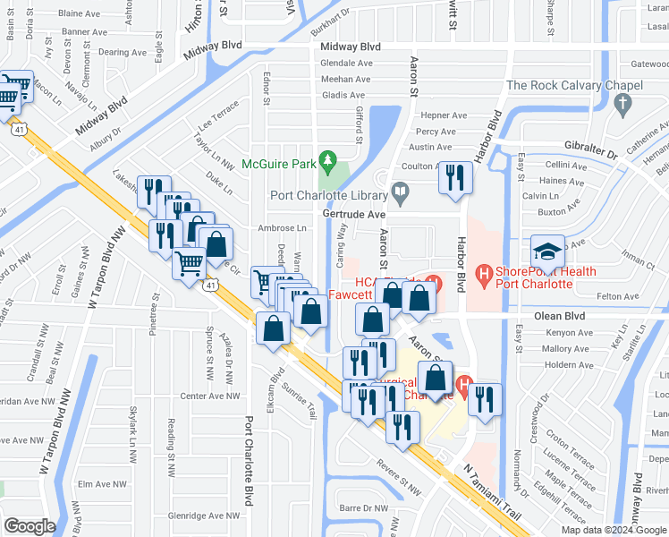 map of restaurants, bars, coffee shops, grocery stores, and more near 2487 Caring Way in Port Charlotte