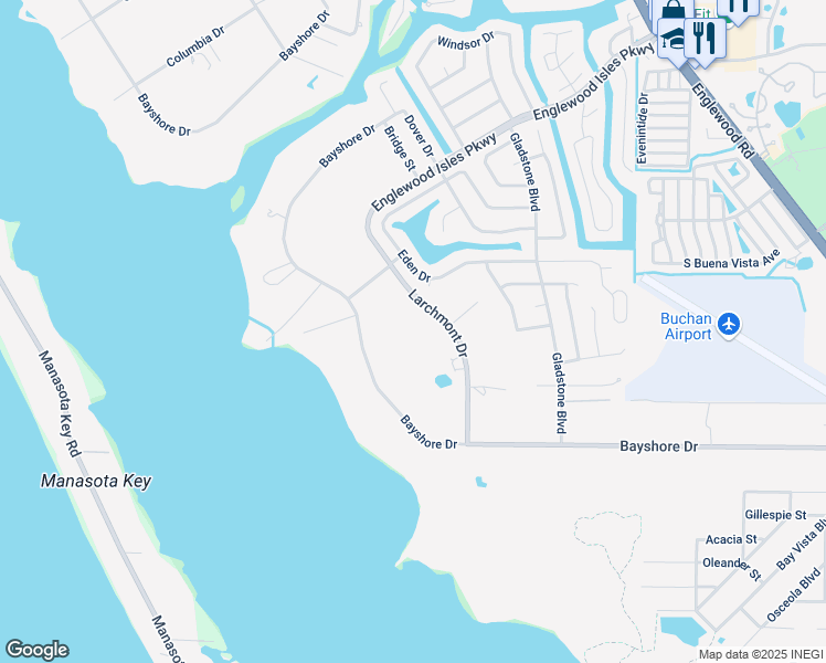 map of restaurants, bars, coffee shops, grocery stores, and more near 1185 Larchmont Drive in Englewood