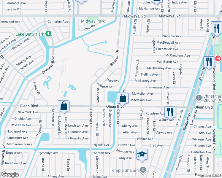 map of restaurants, bars, coffee shops, grocery stores, and more near 2490 Abscott Street in Port Charlotte