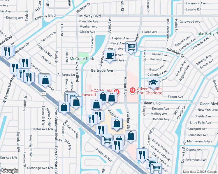 map of restaurants, bars, coffee shops, grocery stores, and more near 21260 Brinson Avenue in Port Charlotte