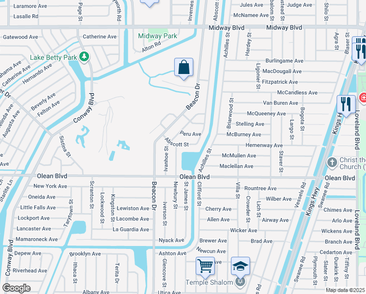 map of restaurants, bars, coffee shops, grocery stores, and more near 2490 Abscott Street in Port Charlotte