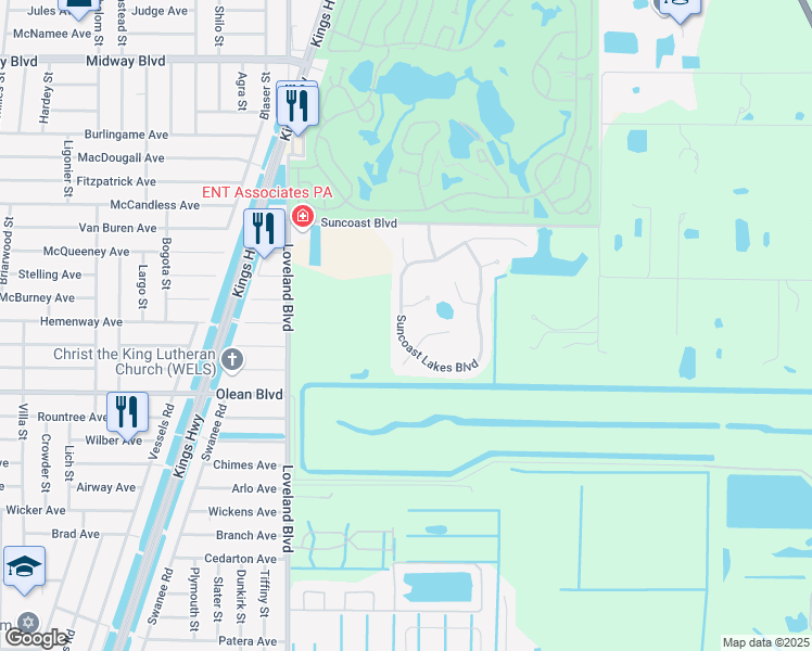 map of restaurants, bars, coffee shops, grocery stores, and more near 2803 Suncoast Lakes Boulevard in Port Charlotte