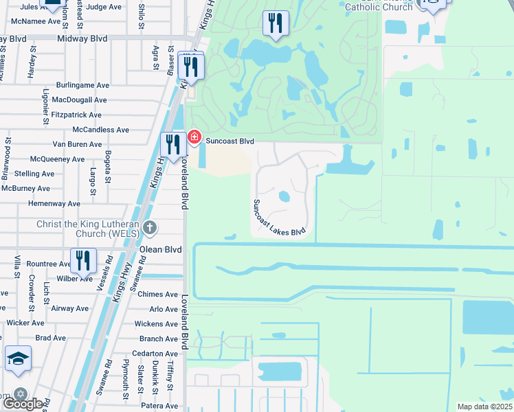 map of restaurants, bars, coffee shops, grocery stores, and more near 2803 Suncoast Lakes Boulevard in Punta Gorda