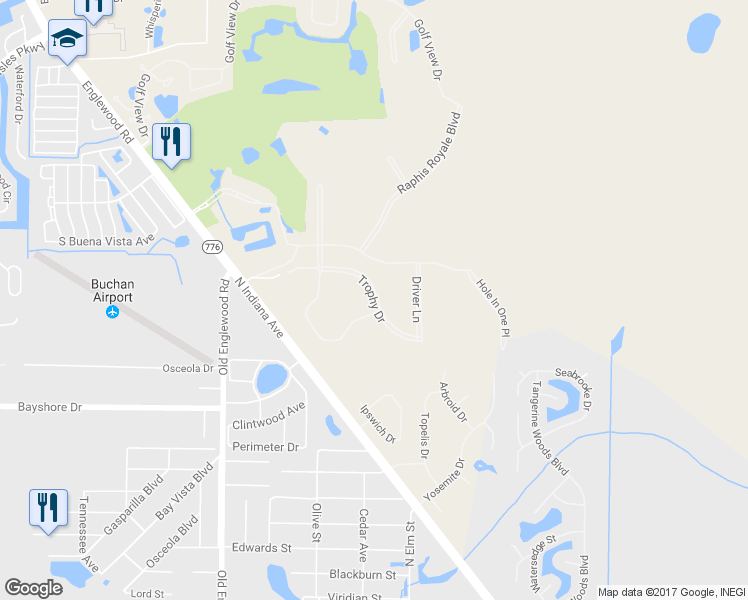 map of restaurants, bars, coffee shops, grocery stores, and more near Trophy Drive in Englewood
