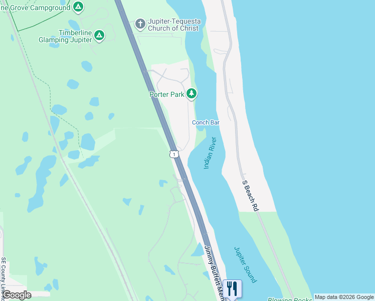 map of restaurants, bars, coffee shops, grocery stores, and more near 17667 Southeast Federal Highway in Tequesta