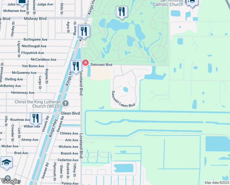 map of restaurants, bars, coffee shops, grocery stores, and more near 24501 Sunrise Drive in Port Charlotte