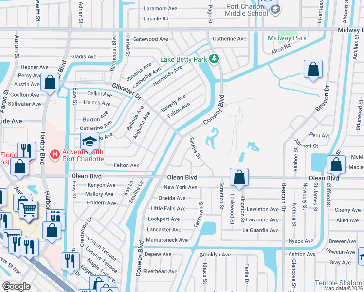 map of restaurants, bars, coffee shops, grocery stores, and more near 2499 Baltic Avenue in Port Charlotte