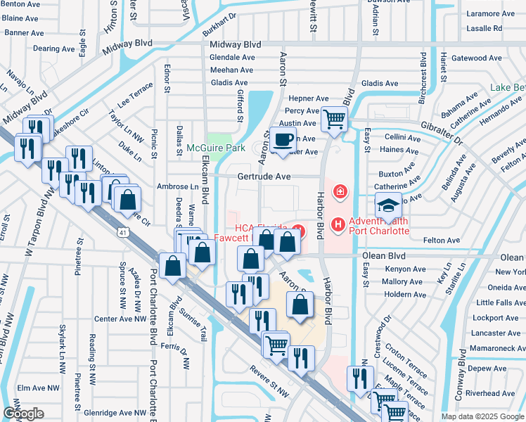 map of restaurants, bars, coffee shops, grocery stores, and more near 2296 Aaron Street in Port Charlotte