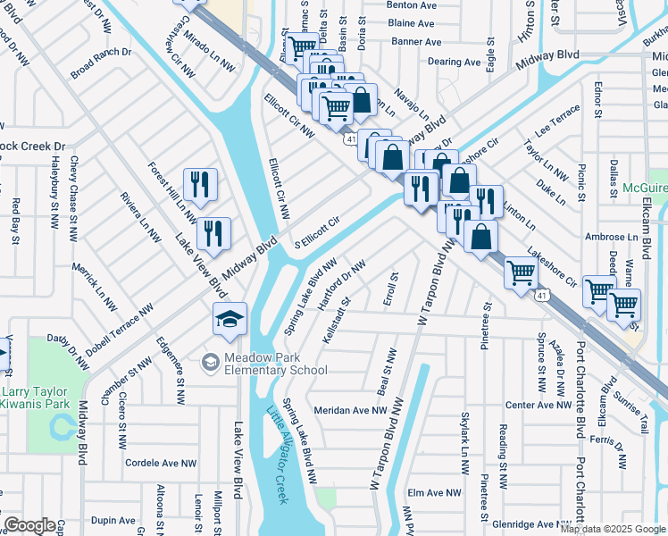 map of restaurants, bars, coffee shops, grocery stores, and more near 742 Spring Lake Boulevard Northwest in Port Charlotte