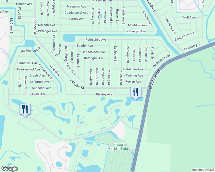 map of restaurants, bars, coffee shops, grocery stores, and more near 2464 Sampson Street in Port Charlotte