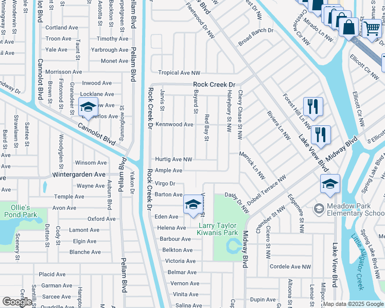 map of restaurants, bars, coffee shops, grocery stores, and more near 708 Bayard Street in Port Charlotte