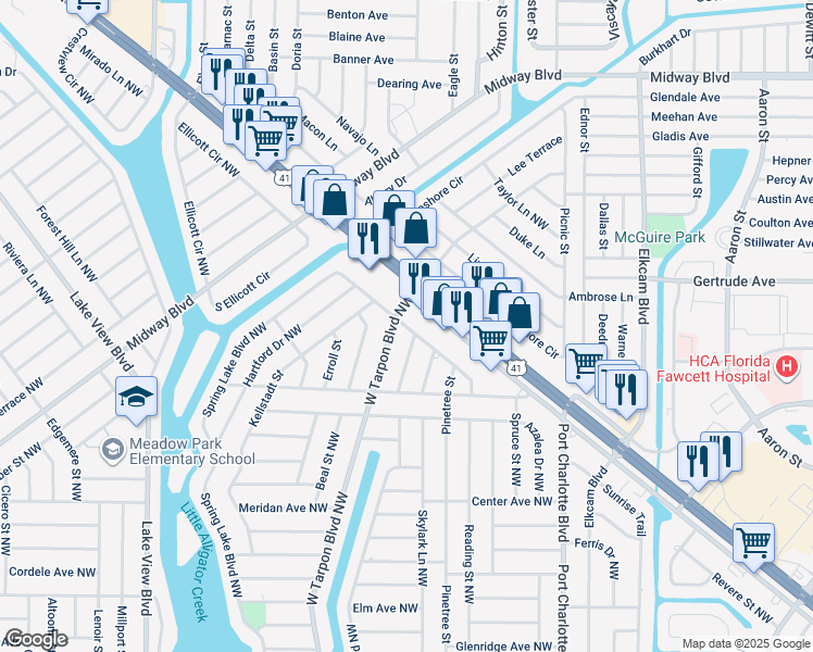 map of restaurants, bars, coffee shops, grocery stores, and more near 394 North Spring Lake Boulevard Northwest in Port Charlotte