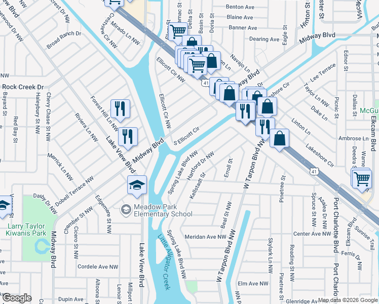 map of restaurants, bars, coffee shops, grocery stores, and more near 742 Spring Lake Boulevard Northwest in Port Charlotte