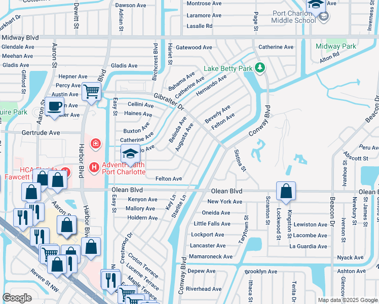 map of restaurants, bars, coffee shops, grocery stores, and more near 22033 Beverly Avenue in Port Charlotte