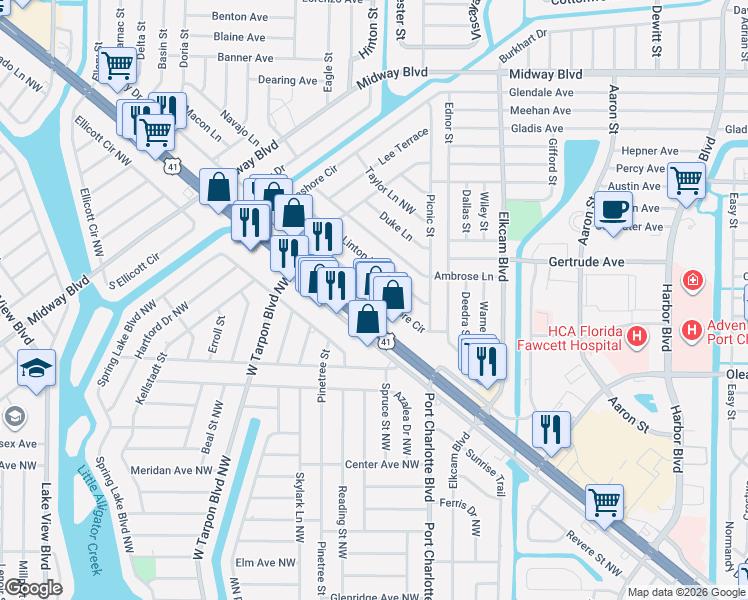 map of restaurants, bars, coffee shops, grocery stores, and more near 2746 Tamiami Trail in Port Charlotte