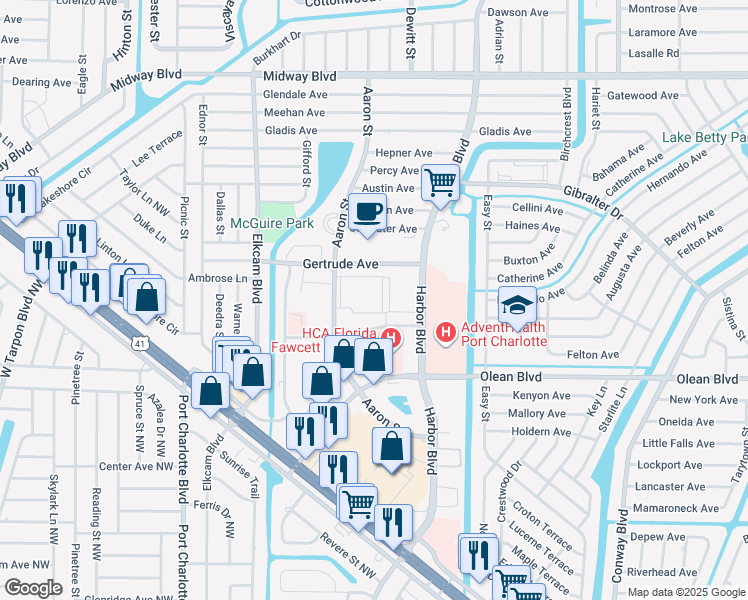 map of restaurants, bars, coffee shops, grocery stores, and more near 21280 Brinson Avenue in Port Charlotte