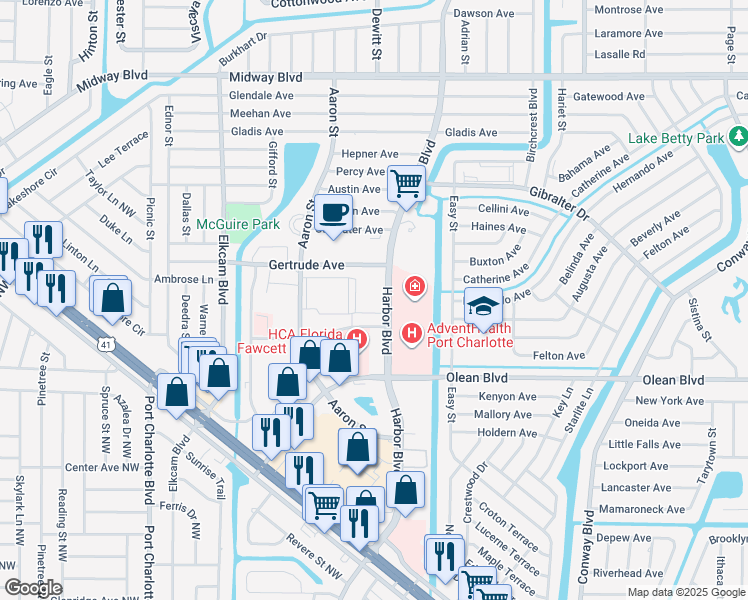map of restaurants, bars, coffee shops, grocery stores, and more near 21300 Brinson Avenue in Port Charlotte