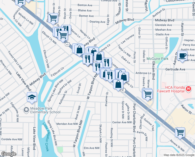 map of restaurants, bars, coffee shops, grocery stores, and more near 394 North Spring Lake Boulevard Northwest in Port Charlotte