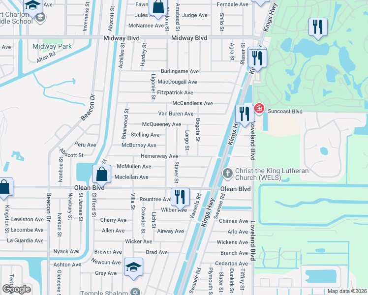 map of restaurants, bars, coffee shops, grocery stores, and more near 2433 Largo Street in Punta Gorda