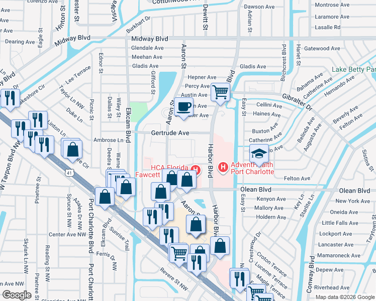 map of restaurants, bars, coffee shops, grocery stores, and more near 21300 Brinson Avenue in Port Charlotte