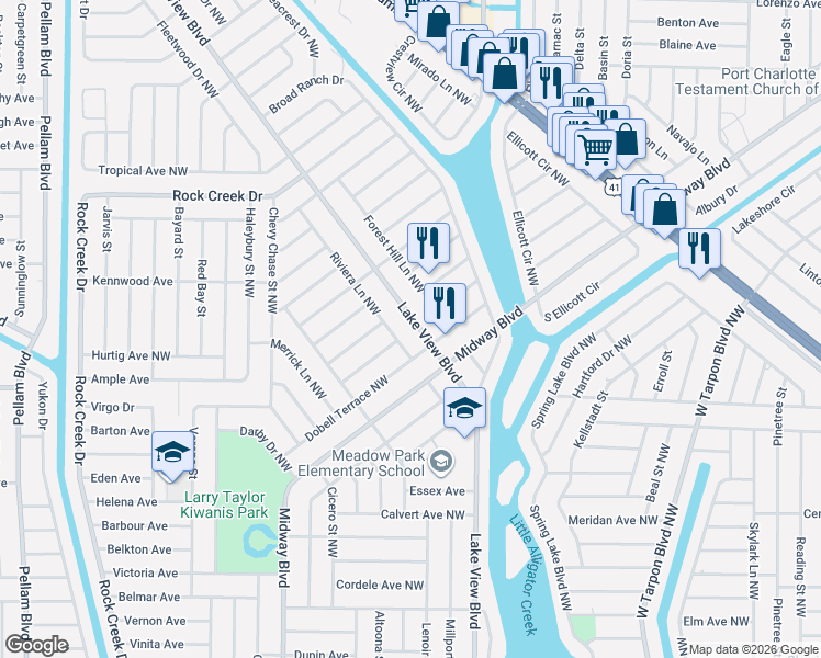map of restaurants, bars, coffee shops, grocery stores, and more near 731 Riviera Lane Northwest in Port Charlotte