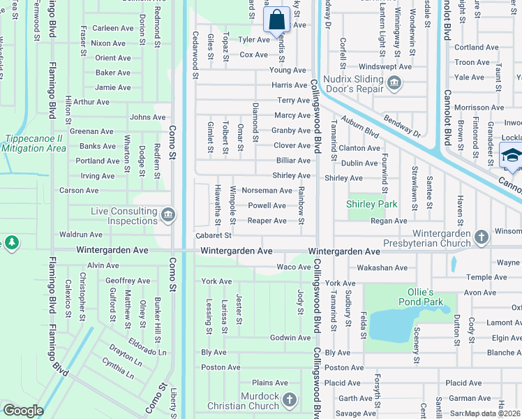 map of restaurants, bars, coffee shops, grocery stores, and more near 17419 Powell Avenue in Port Charlotte