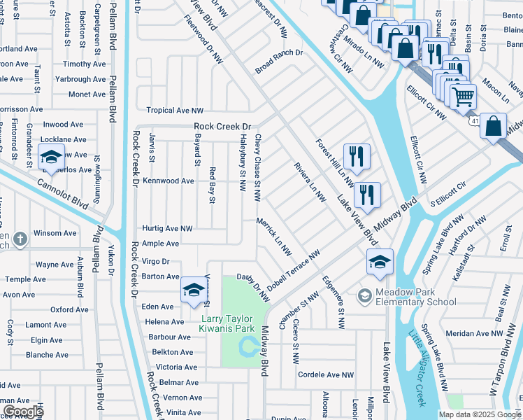 map of restaurants, bars, coffee shops, grocery stores, and more near 725 Chevy Chase Street Northwest in Port Charlotte