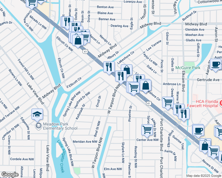 map of restaurants, bars, coffee shops, grocery stores, and more near 797 Kellstadt Street in Port Charlotte