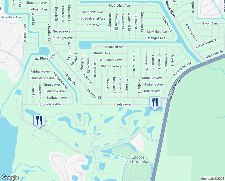 map of restaurants, bars, coffee shops, grocery stores, and more near 2465 Bendixen Street in Port Charlotte