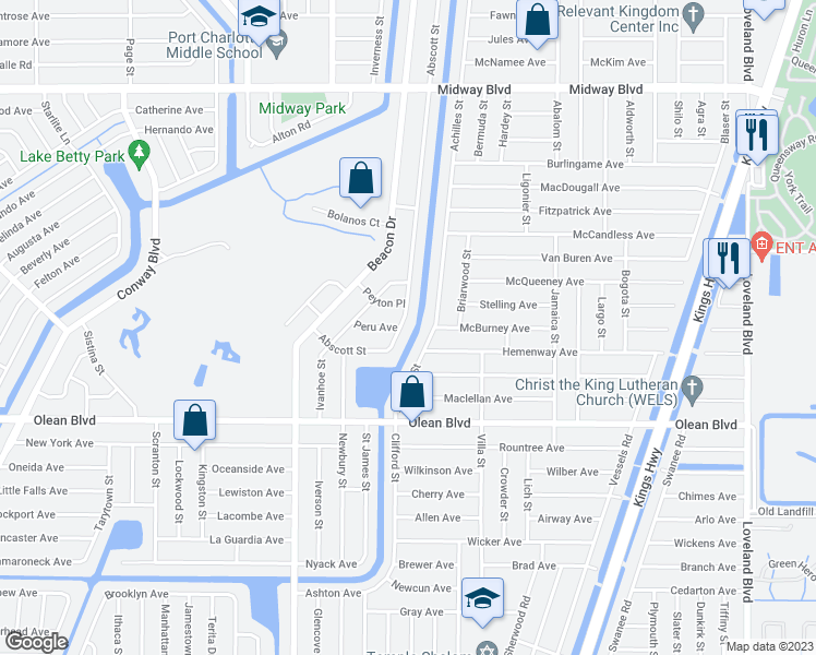 map of restaurants, bars, coffee shops, grocery stores, and more near 2428 Abscott Street in Port Charlotte