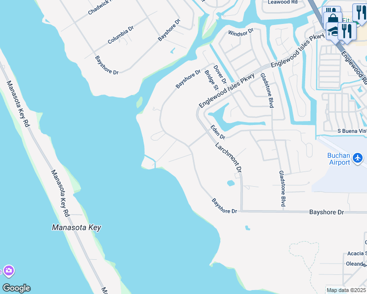 map of restaurants, bars, coffee shops, grocery stores, and more near 1211 Bayshore Drive in Englewood