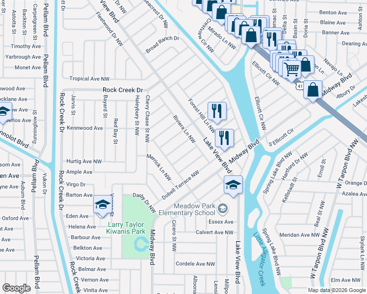 map of restaurants, bars, coffee shops, grocery stores, and more near 924 Roseway Terrace Northwest in Port Charlotte