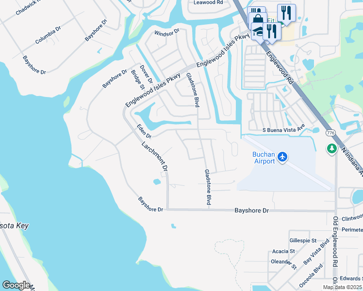 map of restaurants, bars, coffee shops, grocery stores, and more near 217 Woodland Drive in Englewood