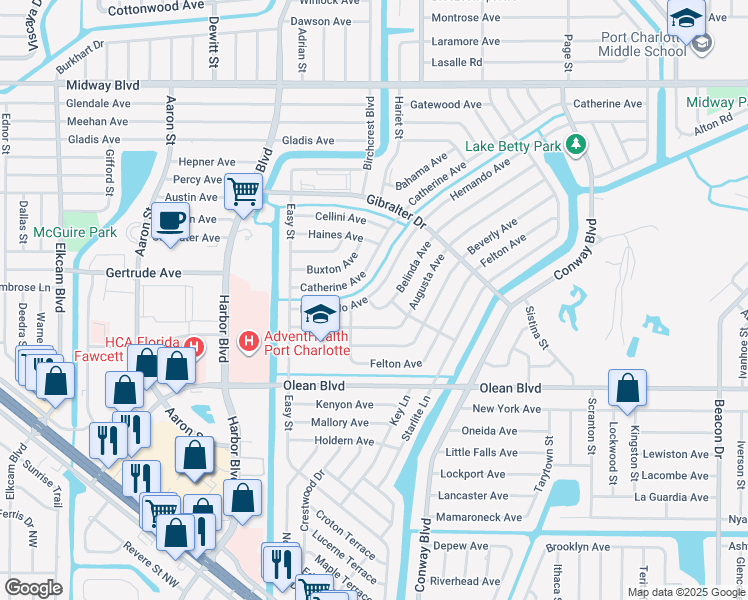 map of restaurants, bars, coffee shops, grocery stores, and more near 21979 Hernando Avenue in Port Charlotte