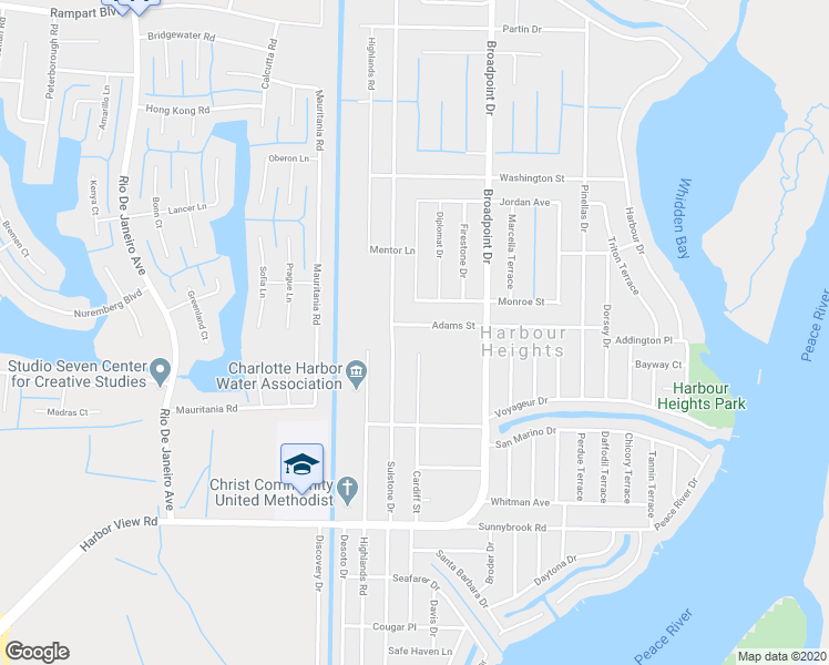 map of restaurants, bars, coffee shops, grocery stores, and more near 27059 Adams Street in Punta Gorda