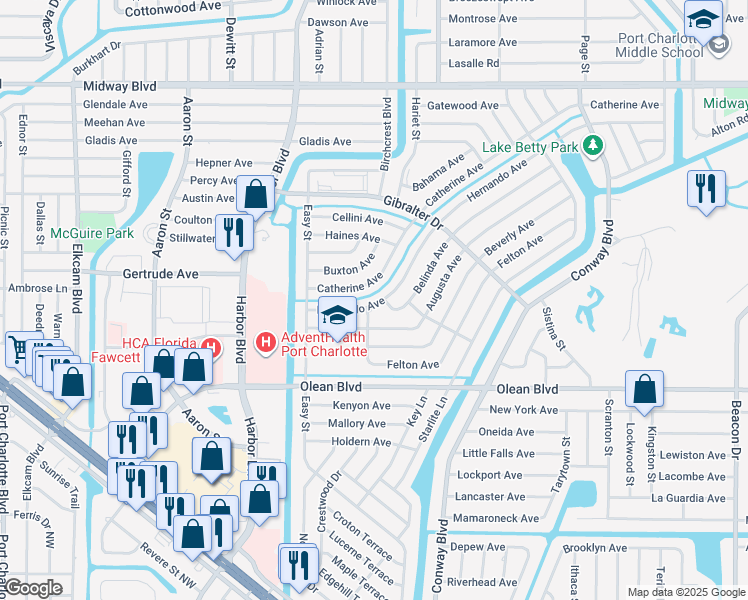map of restaurants, bars, coffee shops, grocery stores, and more near 21979 Hernando Avenue in Port Charlotte
