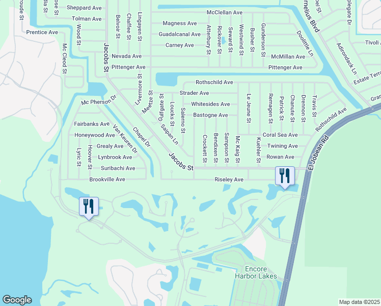 map of restaurants, bars, coffee shops, grocery stores, and more near 2256 Saipan Lane in Port Charlotte