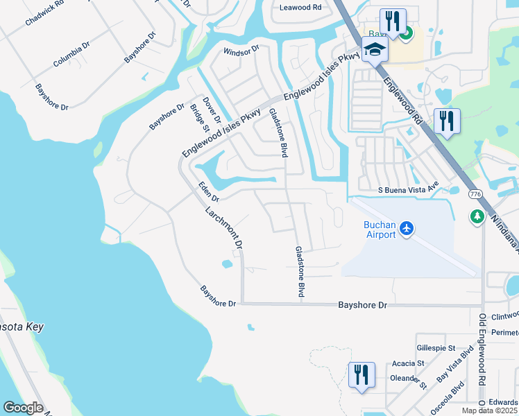 map of restaurants, bars, coffee shops, grocery stores, and more near 217 Woodland Drive in Englewood