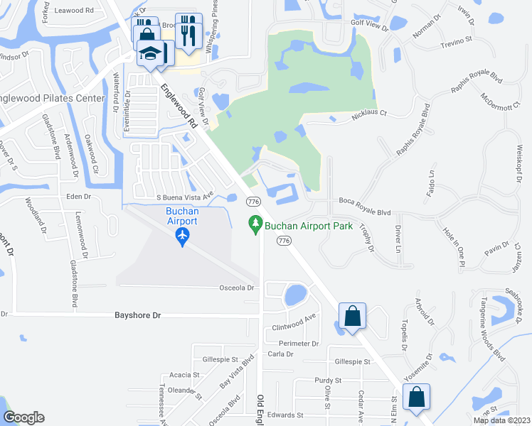 map of restaurants, bars, coffee shops, grocery stores, and more near 1131 Englewood Road in Englewood
