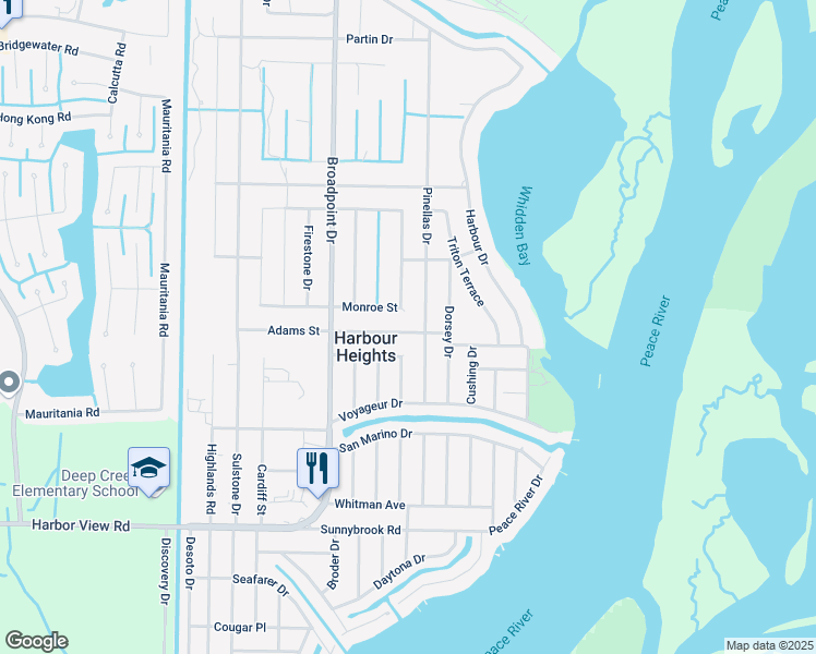 map of restaurants, bars, coffee shops, grocery stores, and more near 27250 Adams Street in Punta Gorda
