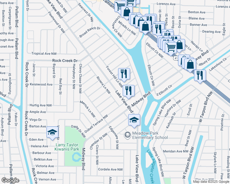 map of restaurants, bars, coffee shops, grocery stores, and more near 2459 Lake View Boulevard in Port Charlotte