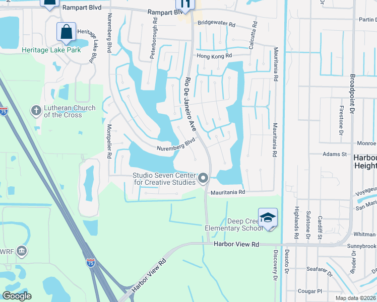 map of restaurants, bars, coffee shops, grocery stores, and more near 2439 Malaya Court in Punta Gorda